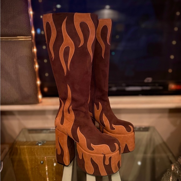 Dolls Kill Shoes - Dolls Kill Brown Current Mood Up In Flames Platform Boots